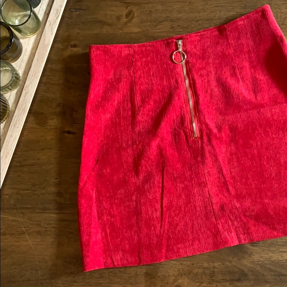 Red Corduroy Mini Skirt